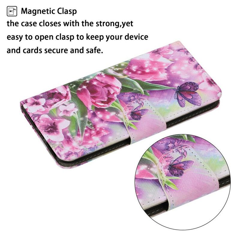 Flip Cover Samsung Galaxy S20 FE Sommerfugle Og Tulipaner