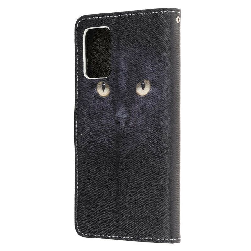 Læder Cover Samsung Galaxy S20 FE Med Snor Sorte Katteøjne Med Rem