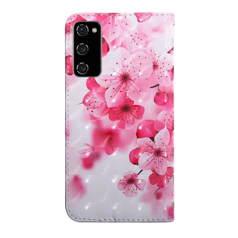 Læder Cover Samsung Galaxy S20 FE Pink Blomster