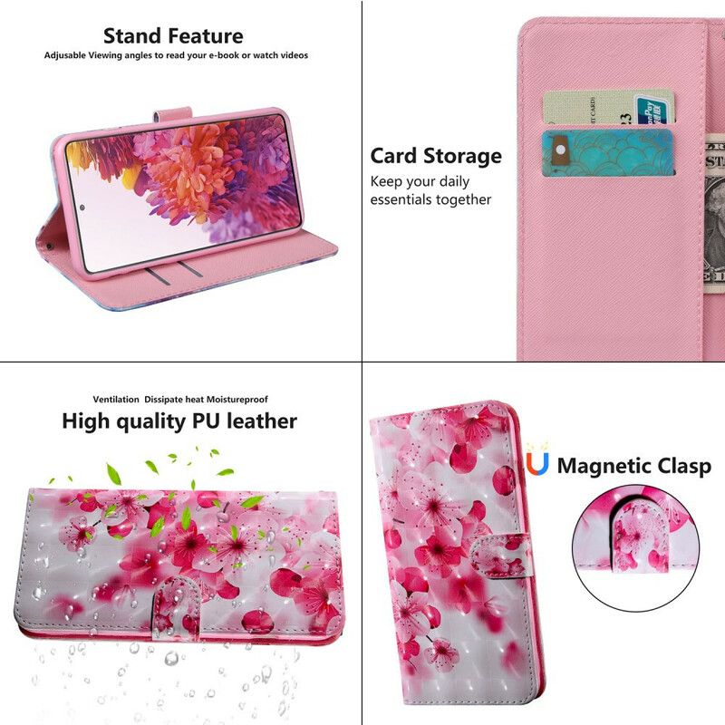 Læder Cover Samsung Galaxy S20 FE Pink Blomster