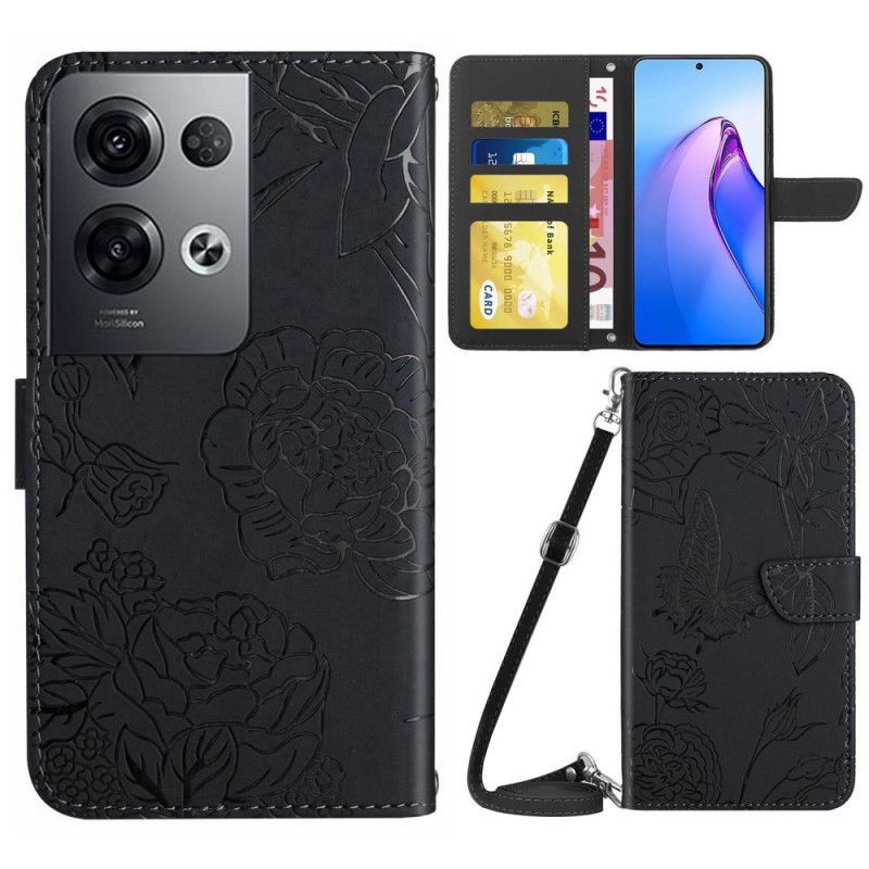 Flip Cover Oppo Reno 8 Pro Sommerfugle Og Skulderrem