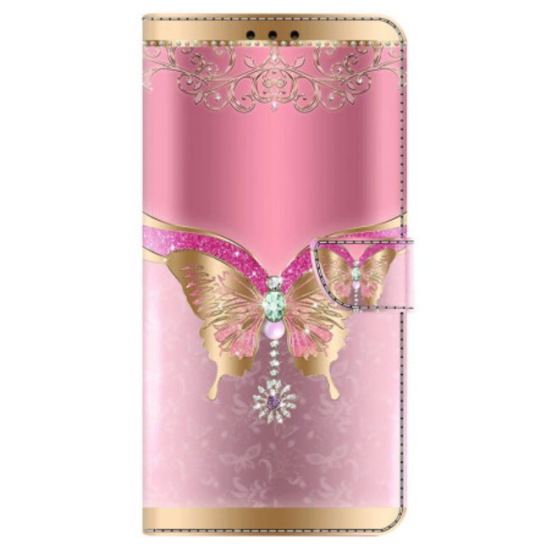 Flip Cover Oppo A98 5g Pink Og Guld Sommerfugl