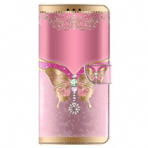 Flip Cover Oppo A98 5g Pink Og Guld Sommerfugl