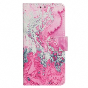 Flip Cover Til Oppo A98 5g Pink Og Sølv Marmormønster