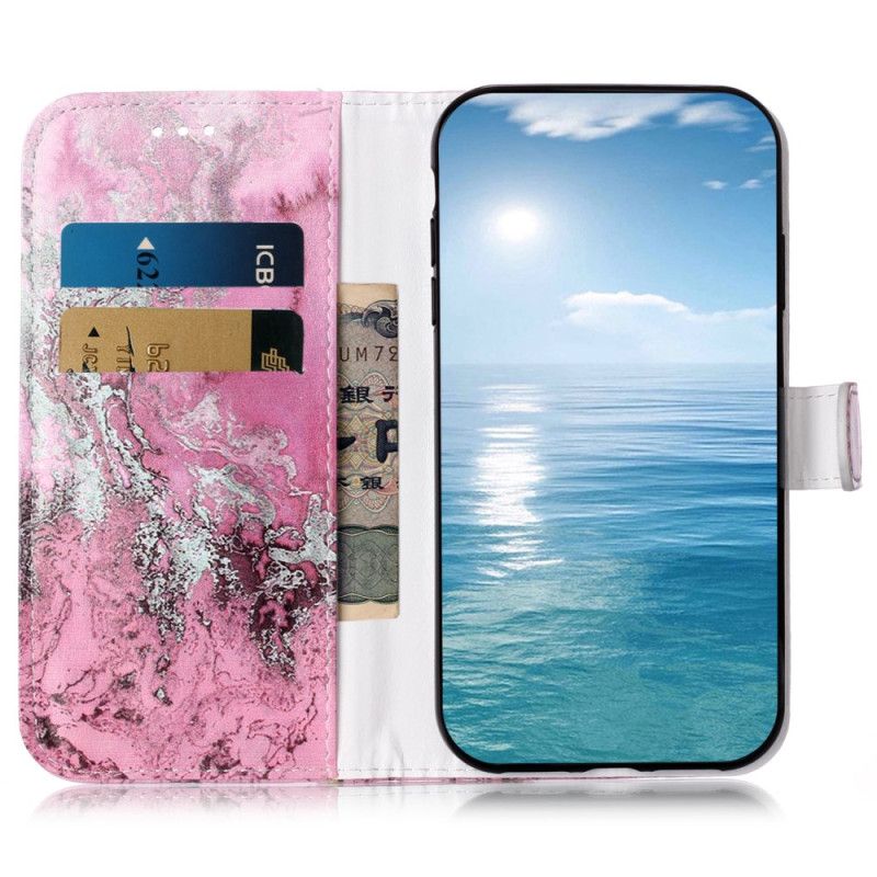 Flip Cover Til Oppo A98 5g Pink Og Sølv Marmormønster