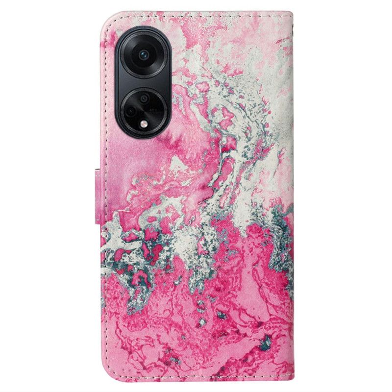 Flip Cover Til Oppo A98 5g Pink Og Sølv Marmormønster