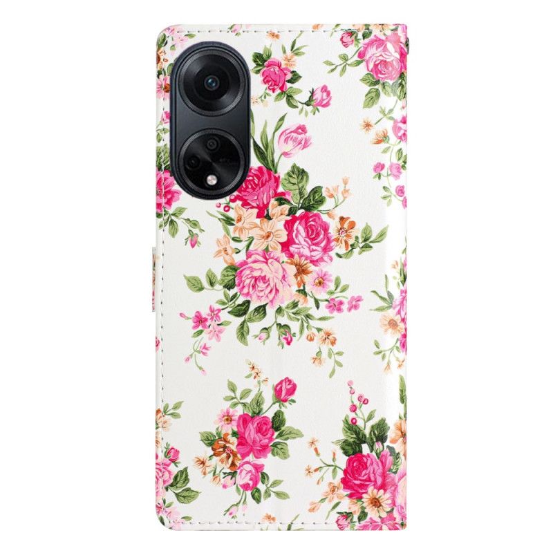 Flip Cover Til Oppo A98 5g Røde Blomster Med Rem