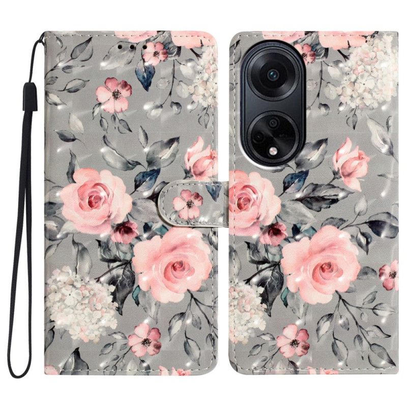 Flip Cover Til Oppo A98 5g Rosa Blomster Med Rem