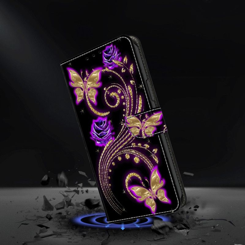 Flip Cover Til Oppo A98 5g Violette Blomster Og Sommerfugle