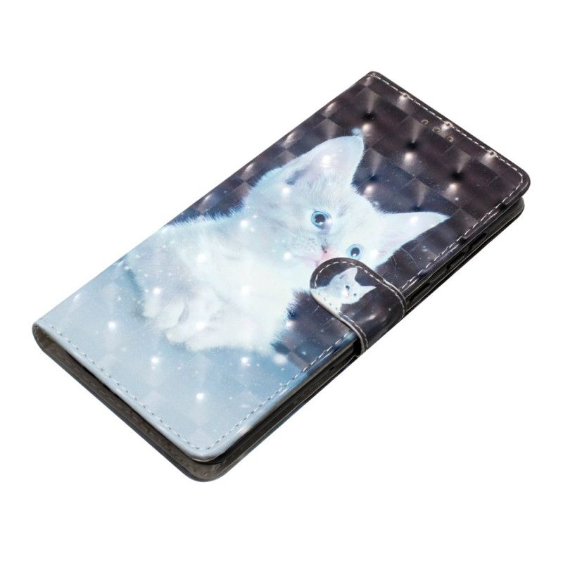 Læder Cover Oppo A98 5g Telefon Etui 3d Hvid Kat Med Rem