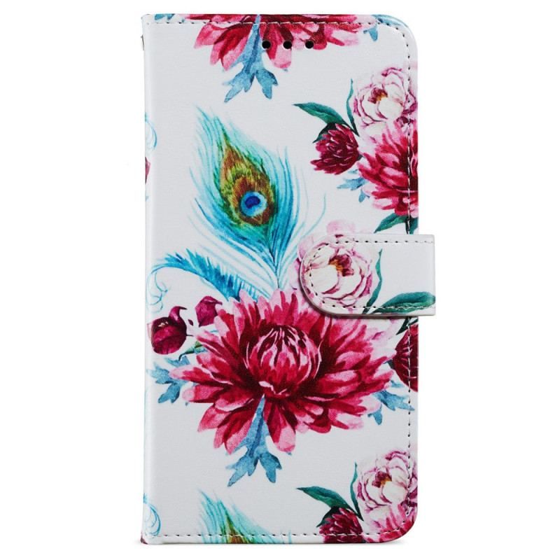 Flip Cover iPhone 15 Med Snor Frihedsblomster Med Rem