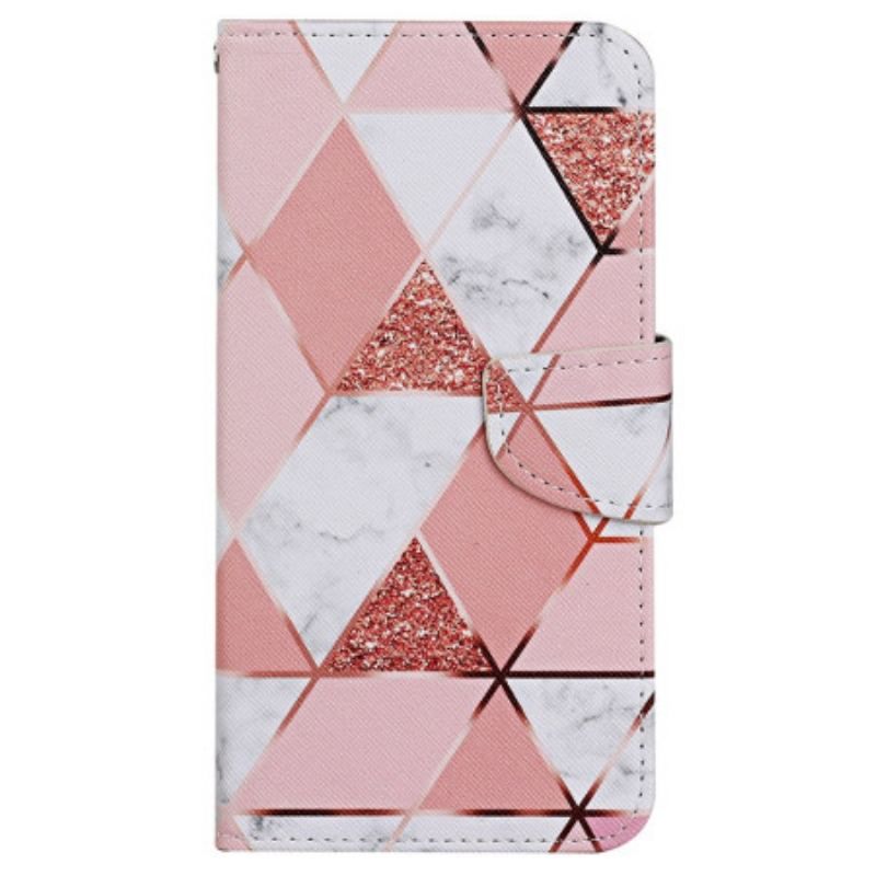 Flip Cover iPhone 15 Med Snor Marmor- Og Glitterrem