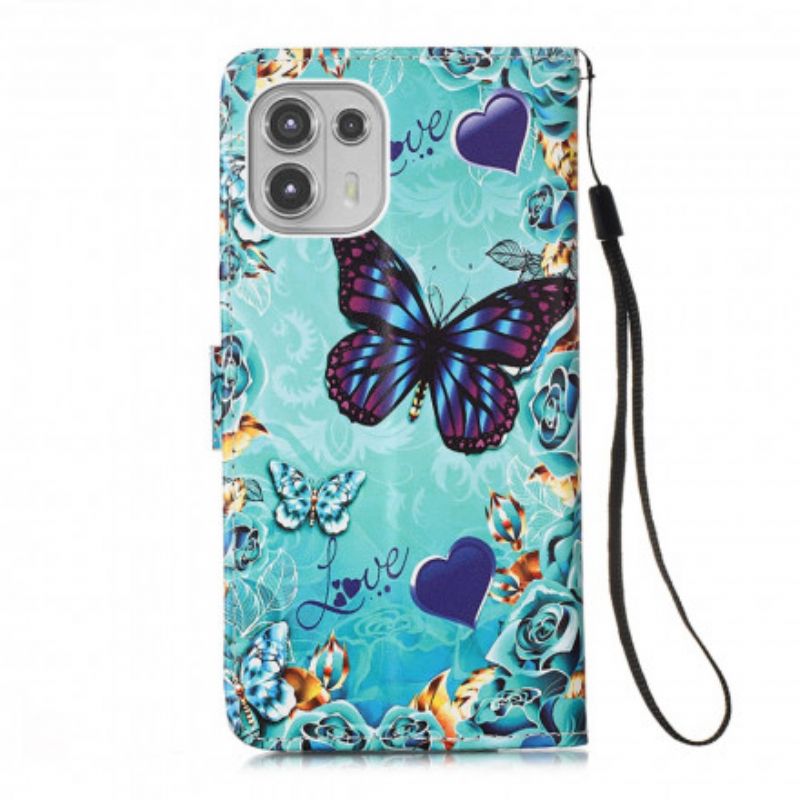 Flip Cover Motorola Edge 20 Lite Med Snor Elsker Sommerfugle Strappy