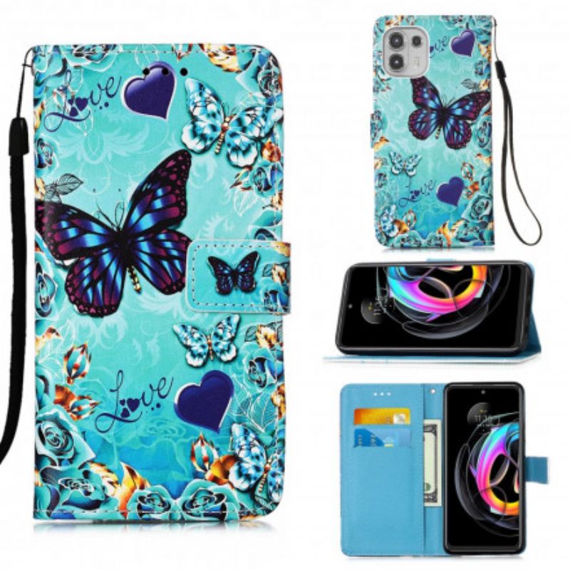 Flip Cover Motorola Edge 20 Lite Med Snor Elsker Sommerfugle Strappy