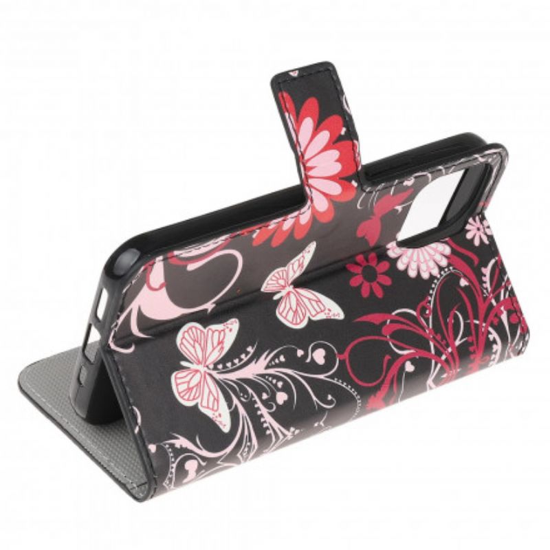 Flip Cover Motorola Edge 20 Lite Sommerfugle Og Blomster