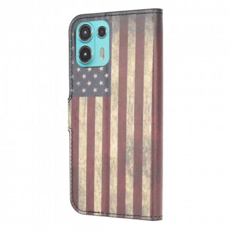 Læder Cover Motorola Edge 20 Lite Amerikansk Flag