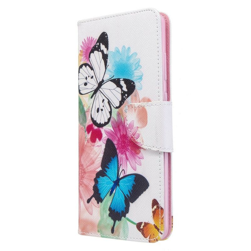 Flip Cover Samsung Galaxy S20 Plus 4G / 5G Malede Sommerfugle Og Blomster