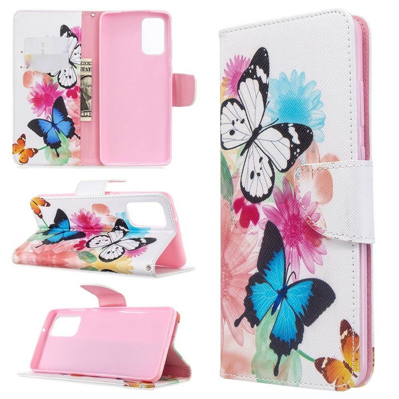 Flip Cover Samsung Galaxy S20 Plus 4G / 5G Malede Sommerfugle Og Blomster