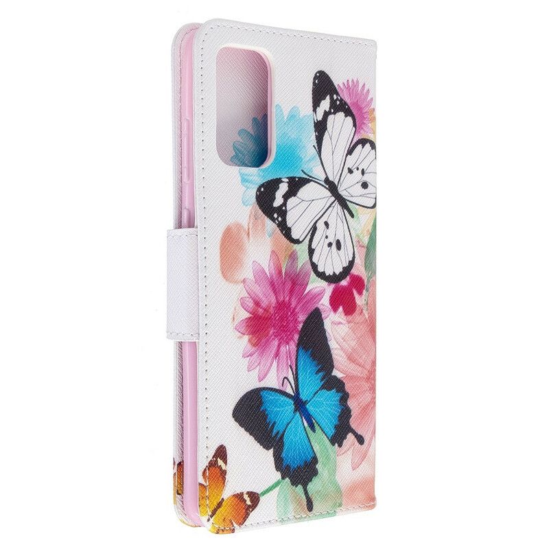 Flip Cover Samsung Galaxy S20 Plus 4G / 5G Malede Sommerfugle Og Blomster