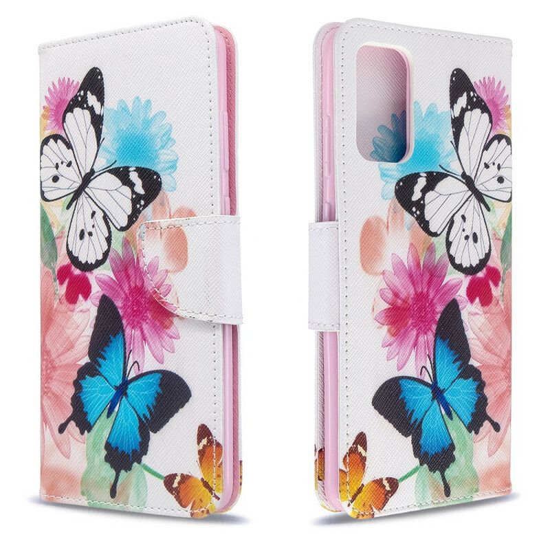 Flip Cover Samsung Galaxy S20 Plus 4G / 5G Malede Sommerfugle Og Blomster