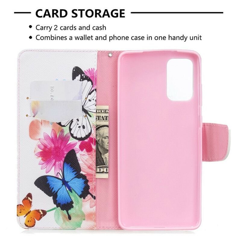 Flip Cover Samsung Galaxy S20 Plus 4G / 5G Malede Sommerfugle Og Blomster