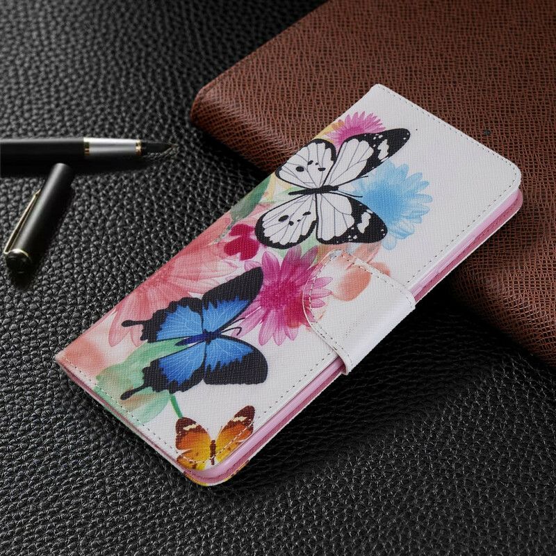 Flip Cover Samsung Galaxy S20 Plus 4G / 5G Malede Sommerfugle Og Blomster