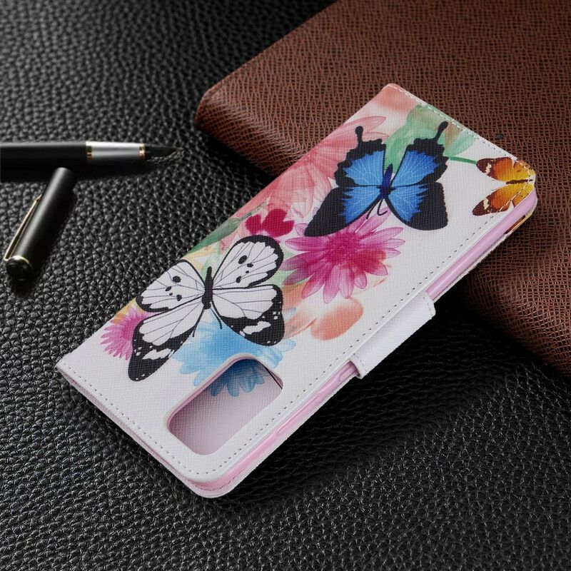 Flip Cover Samsung Galaxy S20 Plus 4G / 5G Malede Sommerfugle Og Blomster