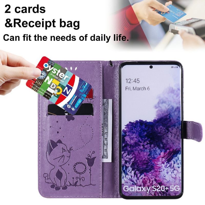 Flip Cover Samsung Galaxy S20 Plus 4G / 5G Med Snor Kat Og Bi Med Rem