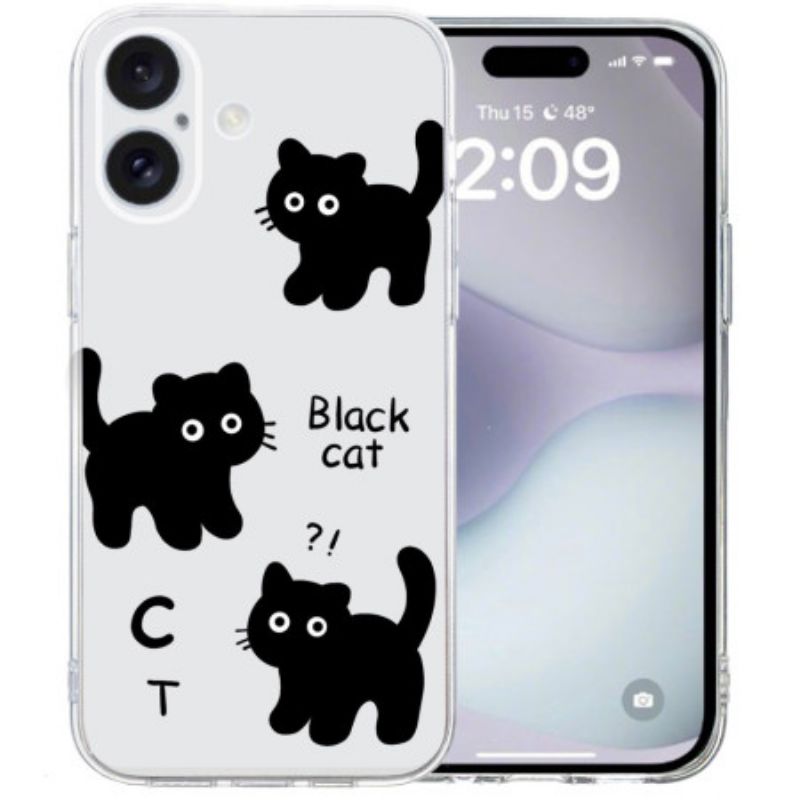 Cover iPhone 16 Transparent Edge Black Cats