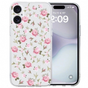 Cover iPhone 16 Transparent Edge Pink Flowers