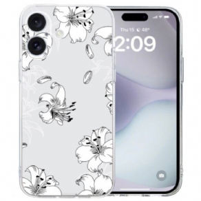 Cover Til iPhone 16 Gennemsigtige Kant Hvide Blomster