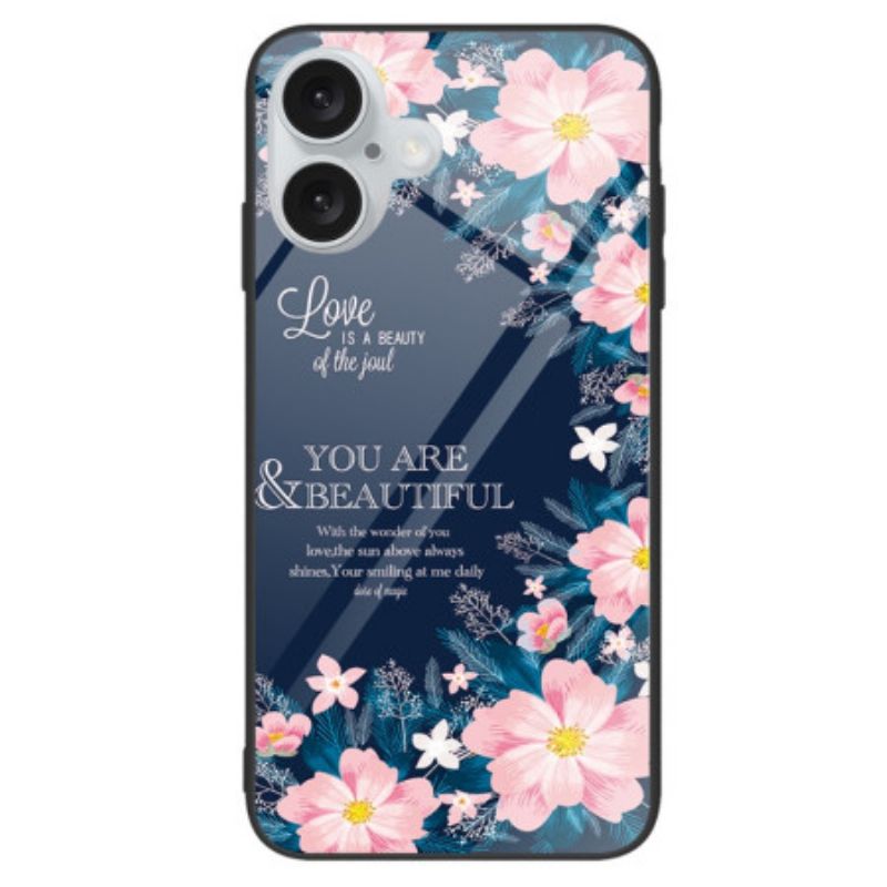 Cover Til iPhone 16 Lyserøde Blomster Af Hærdet Glas