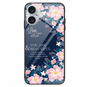 Cover Til iPhone 16 Lyserøde Blomster Af Hærdet Glas