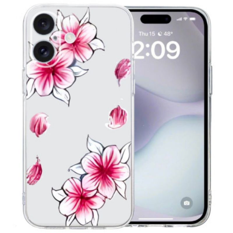 Cover Til iPhone 16 Transparent Edge Cherry Blossom