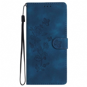 Flip Cover iPhone 16 Trykte Blomster Med Rem