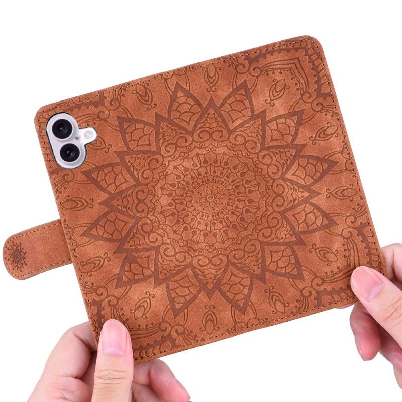 Flip Cover Til iPhone 16 Mandala Ruskindseffekt