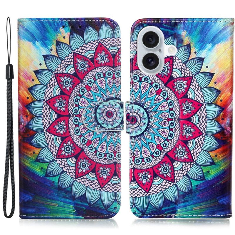 Læder Cover iPhone 16 Fantastisk Mandala Med Rem