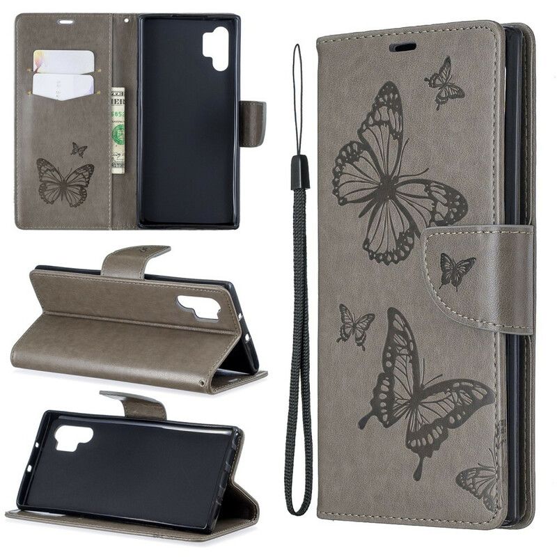 Flip Cover Samsung Galaxy Note 10 Plus Med Snor Smukke Stropsommerfugle