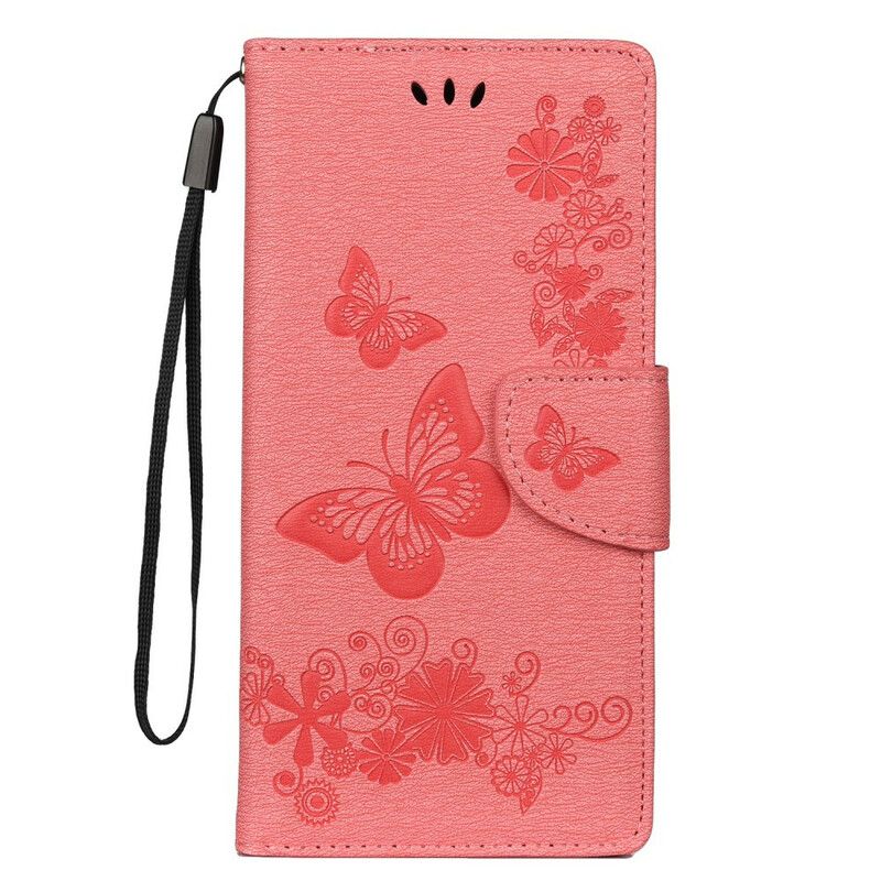 Flip Cover Samsung Galaxy Note 10 Plus Med Snor Sommerfugle Og Blomsterbånd