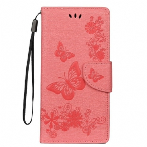 Flip Cover Samsung Galaxy Note 10 Plus Med Snor Sommerfugle Og Blomsterbånd