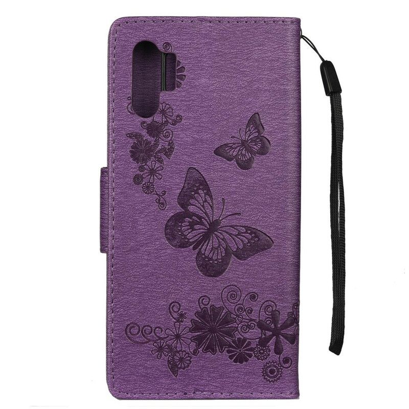 Flip Cover Samsung Galaxy Note 10 Plus Med Snor Sommerfugle Og Blomsterbånd