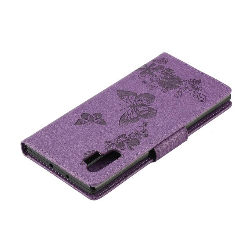 Flip Cover Samsung Galaxy Note 10 Plus Med Snor Sommerfugle Og Blomsterbånd