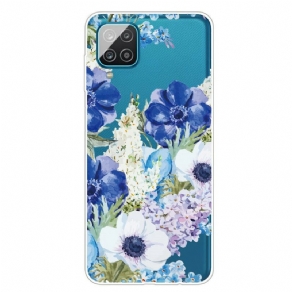 Cover Samsung Galaxy A12 / M12 Akvarel Blå Blomster Sømløs