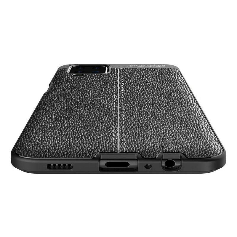 Cover Samsung Galaxy A12 / M12 Dobbelt Linje Litchi Lædereffekt