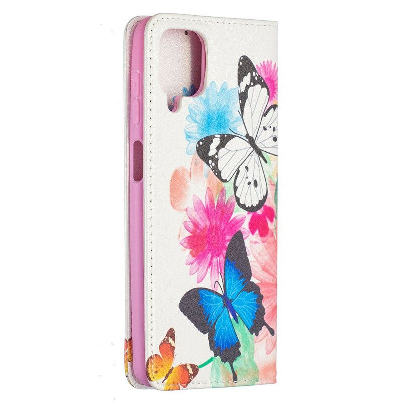 Cover Samsung Galaxy A12 / M12 Flip Cover Farverige Sommerfugle