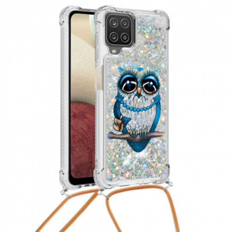 Cover Samsung Galaxy A12 / M12 Med Snor Frøken Owl Pailletter Snøre