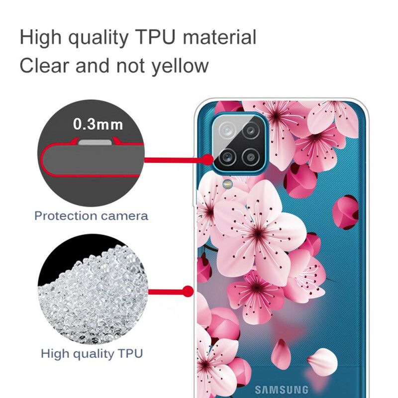 Cover Samsung Galaxy A12 / M12 Små Lyserøde Blomster