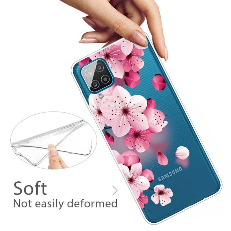 Cover Samsung Galaxy A12 / M12 Små Lyserøde Blomster