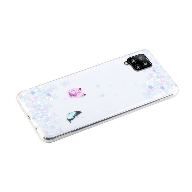 Cover Samsung Galaxy A12 / M12 Transparente Sommerfugle Og Blomster