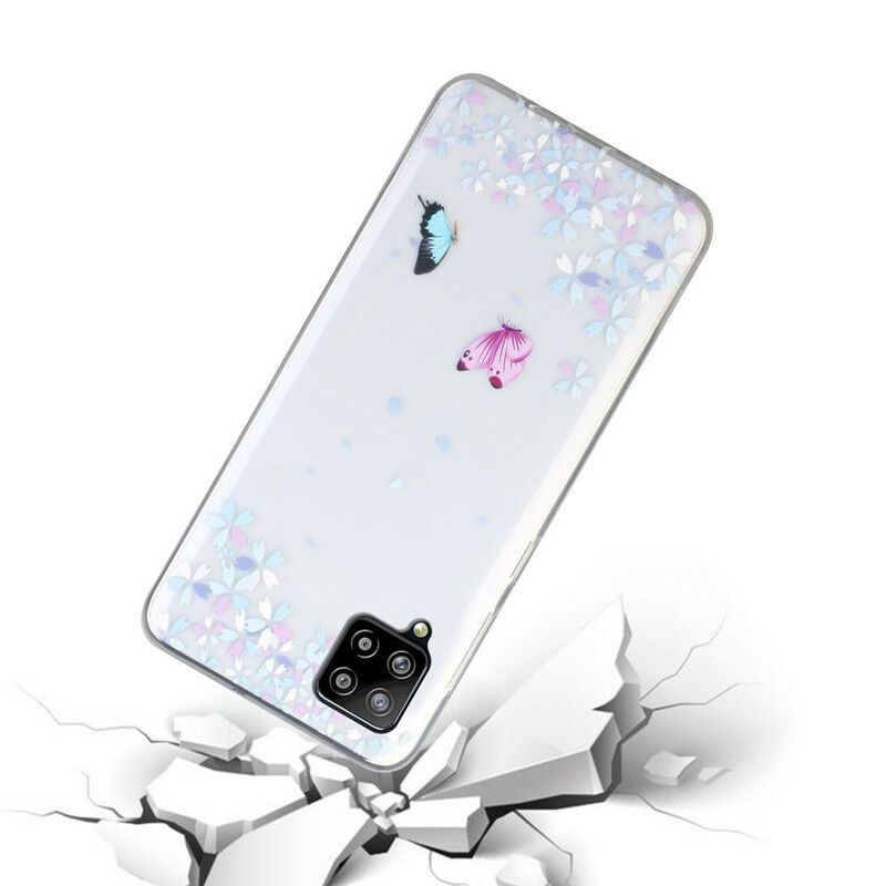 Cover Samsung Galaxy A12 / M12 Transparente Sommerfugle Og Blomster